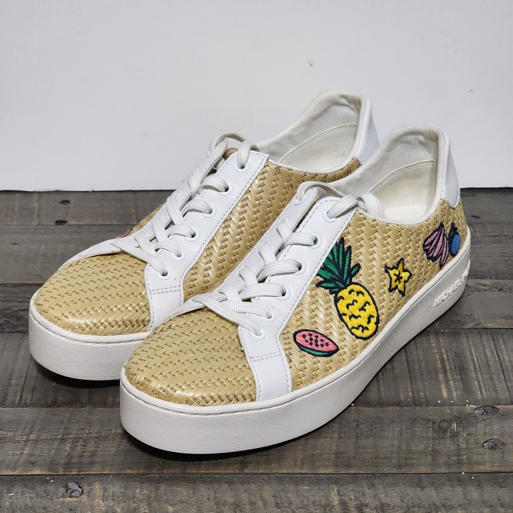 Michael Kors Straw Woven Lace Up Fruit Patch Shoes Womens‎ 9.5 Poppy Platform
